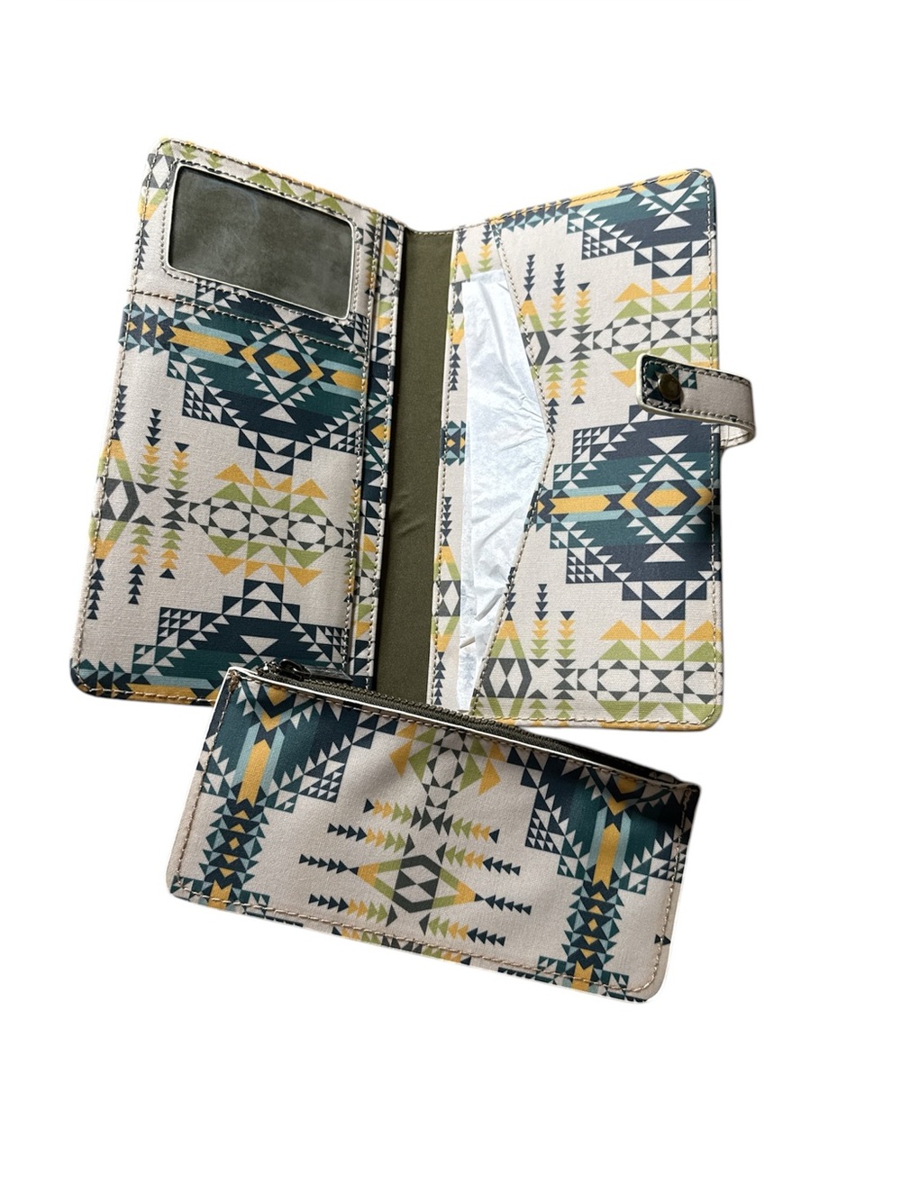 Pendleton Canopy Canvas Passport Travel Wallet Case Pilot Rock Olive Aztec print